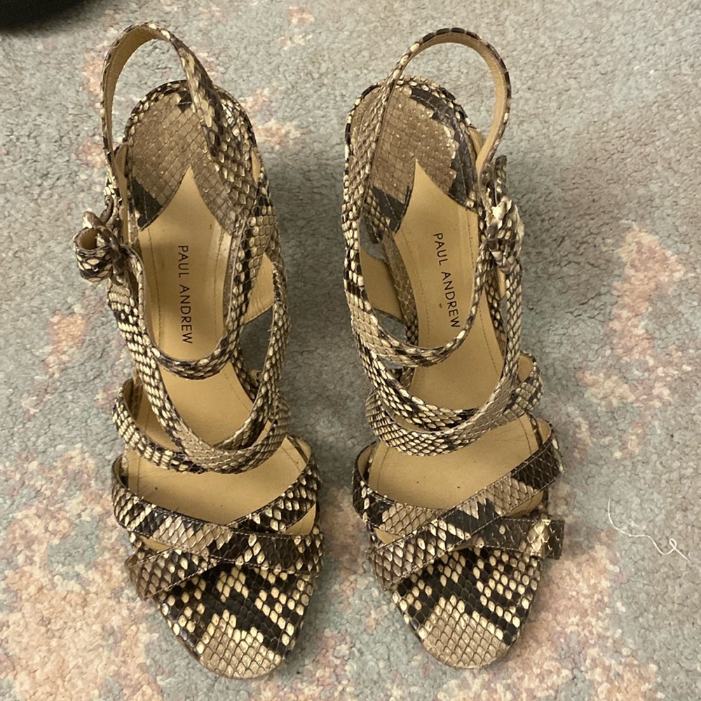 PAUL ANDREW Snakeskin Slingback Block Heel Strapped Heels 39 Handmade Italy